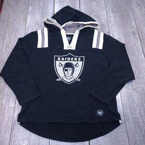 47 Brand Mens Las Vegas Raiders Hoodie Size Medium Black NFL Pullover Y2K